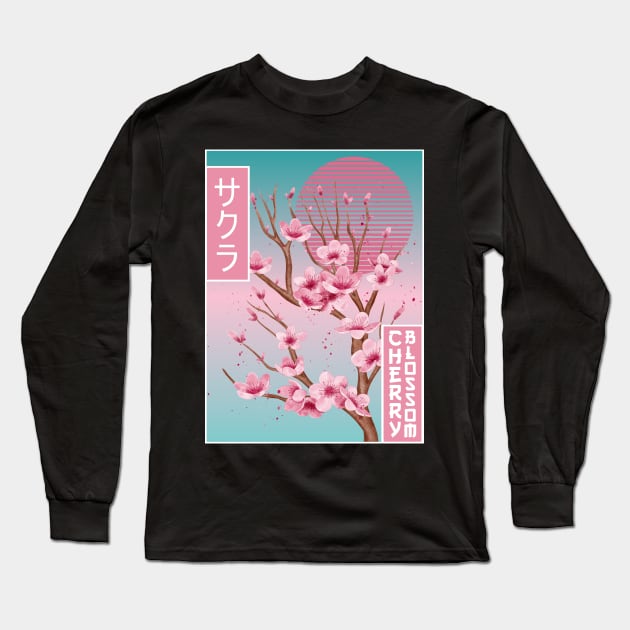 Cherry Blossom Japanese Sakura Vaporwave Aesthetic Gift Long Sleeve T-Shirt by Alex21